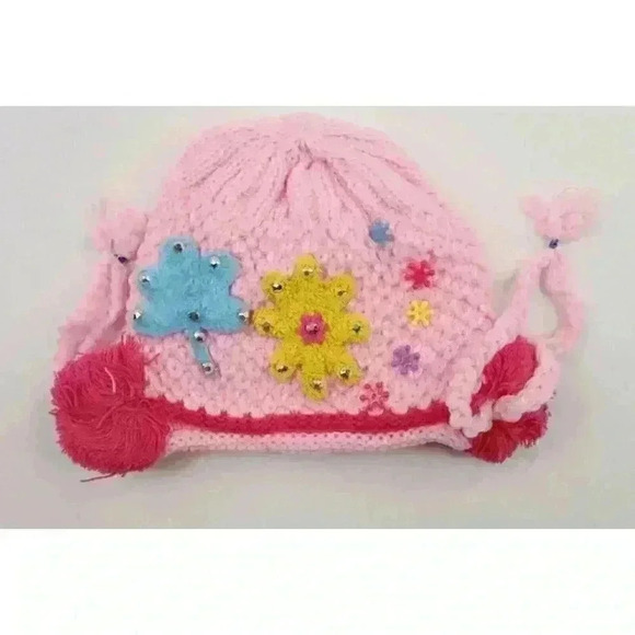 HAND knitted girl hat with knitted applique with beads for 3-6 year old. NEW. - Picture 7 of 8